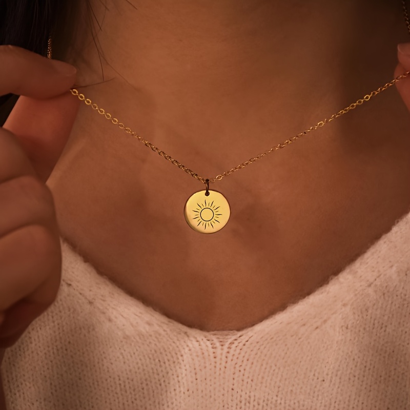 Women's Customized Sun Symbol Necklace, Engraved Text Pendant